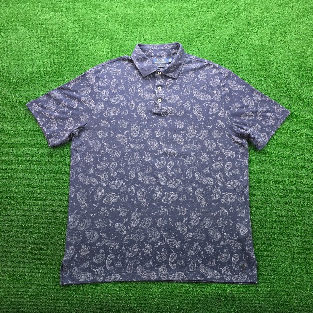 Polo Ralph Lauren Polo Shirt Mens Large Blue Paisley Short Sleeve Preppy Golf